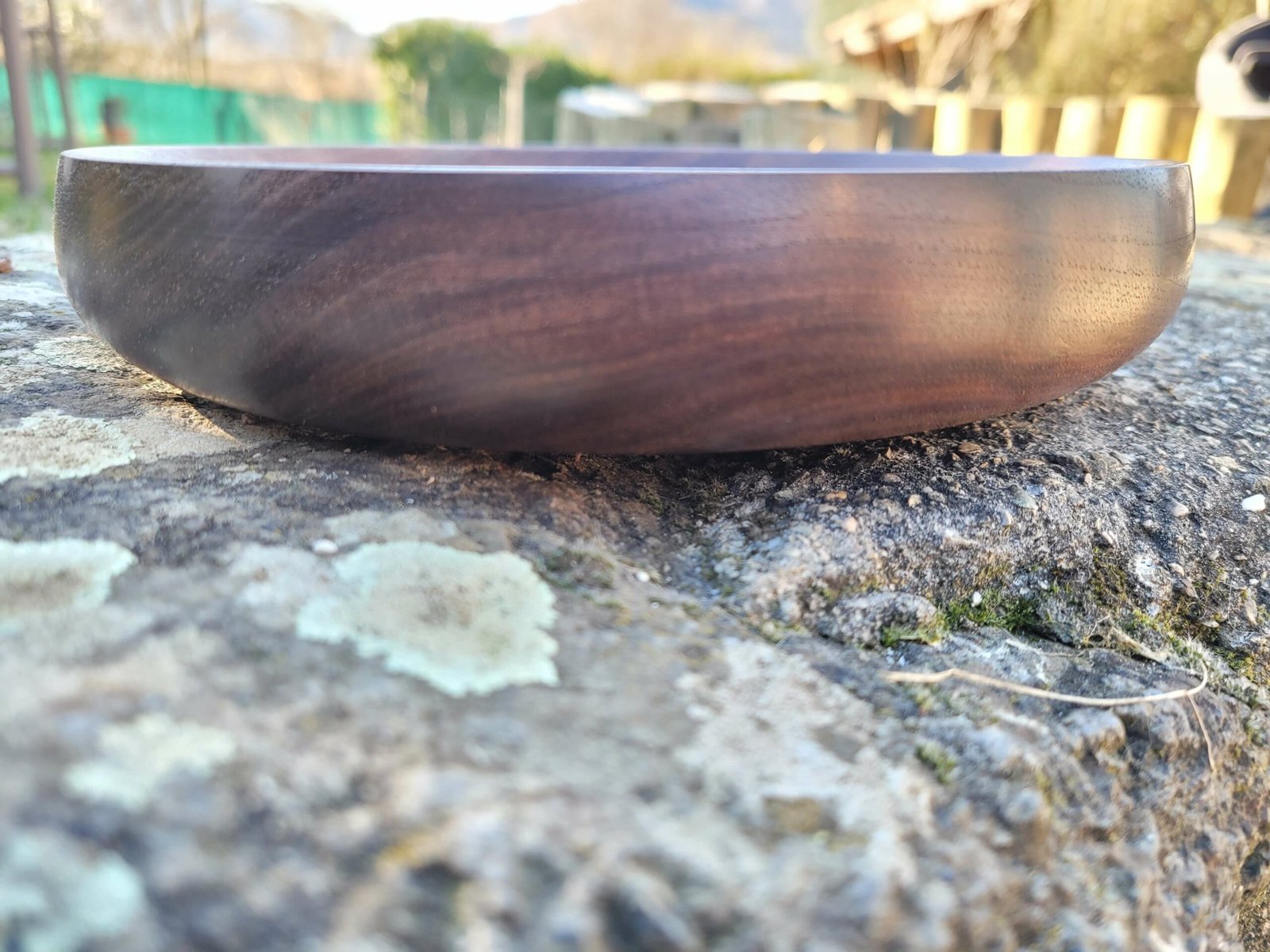 Photo assiette creuse en noyer vue de côté